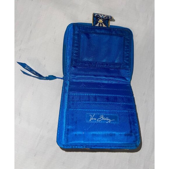 Vera Bradley Blue & Gold Bifold Wallet With Zipper Compartment - Picture 4 of 5